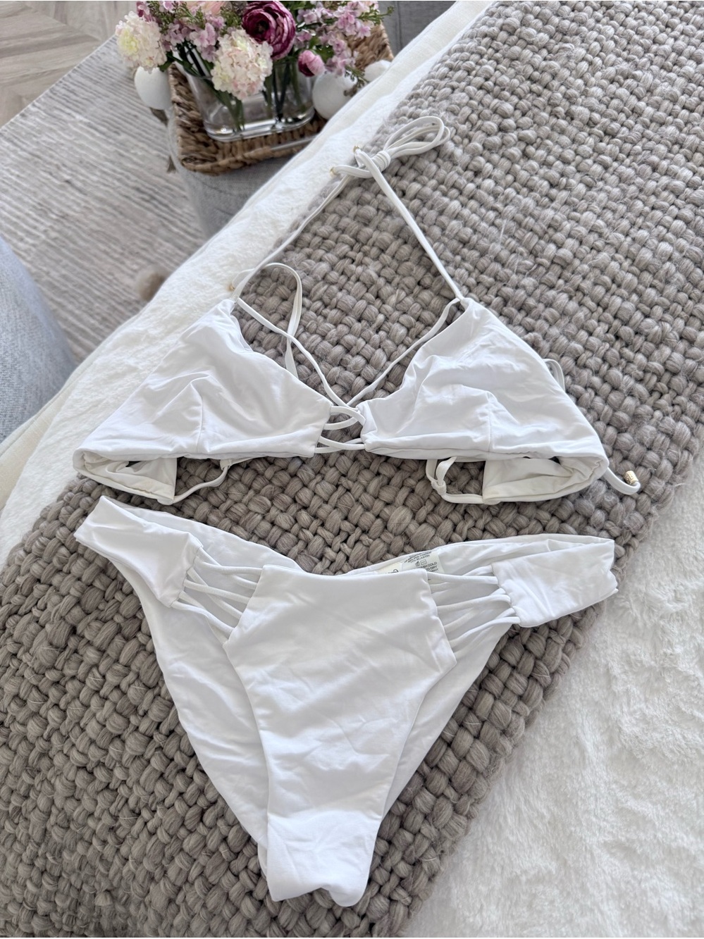 Beach Bunny White Strappy Bandeau Bikini Set